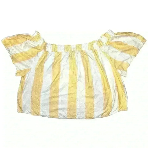 NWT Ashley Stewart Yellow/White Striped Off The Shoulder Cropped Blouse Size 22 - Picture 1 of 4